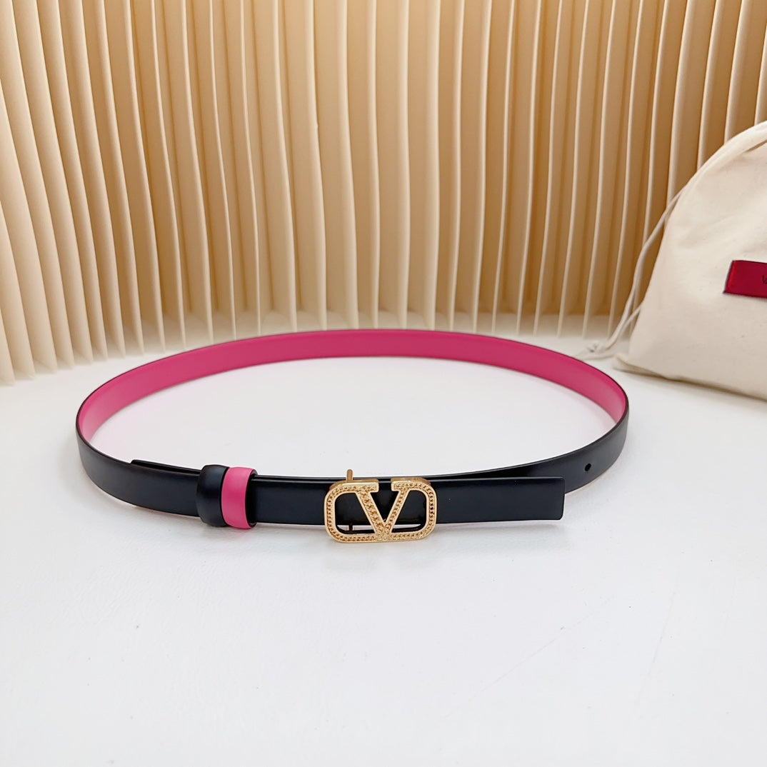 Vlogo Buckle Water Wave Gold Copper Glossy Pink Black Leather 20mm Belt