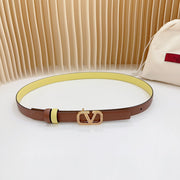 Vlogo Buckle Water Wave Gold Copper Glossy Brown Yellow Leather 20mm Belt