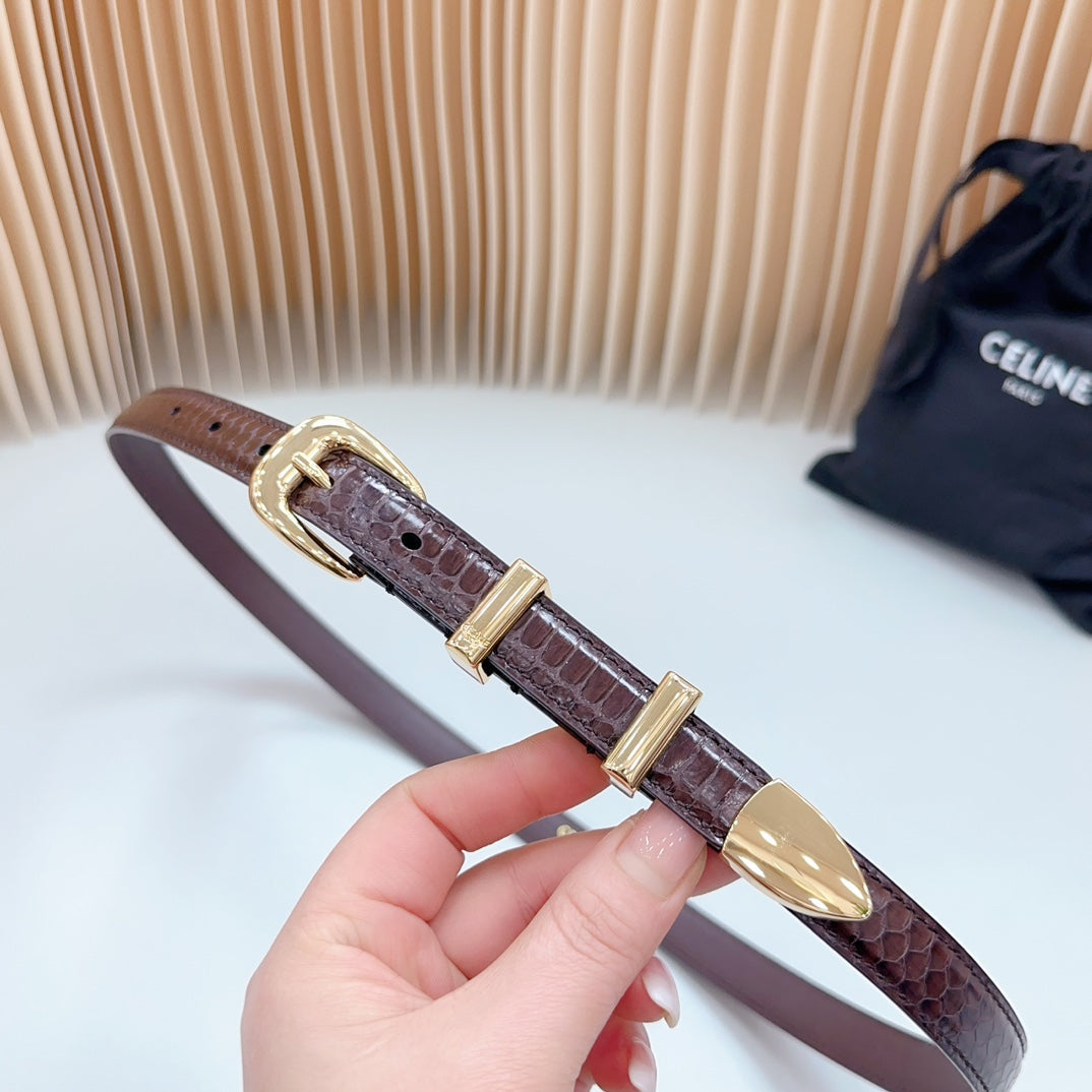 Small Western Belt 18Mm Brown Snake Embossed Calfskin Light Gold Hardware