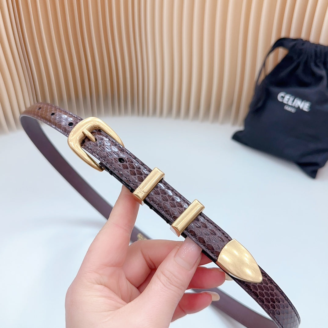 Small Western Belt 18Mm Brown Snake Embossed Calfskin Ghw