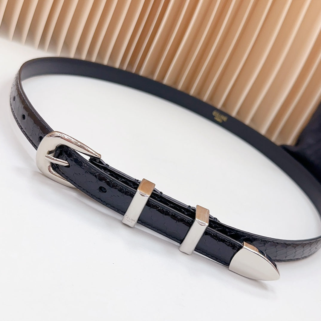 Small Western Belt 18Mm Black Patent Embossed Calfskin Shw