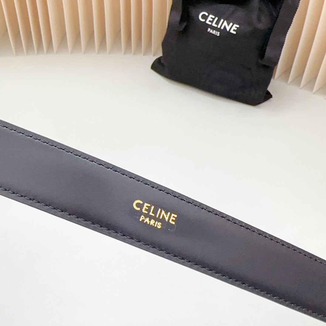 Medium Western Belt 25Mm Black Calfskin Gold Loop Ghw