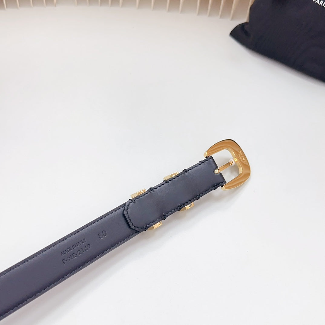 Medium Western Belt 25Mm Black Calfskin Gold Loop Ghw