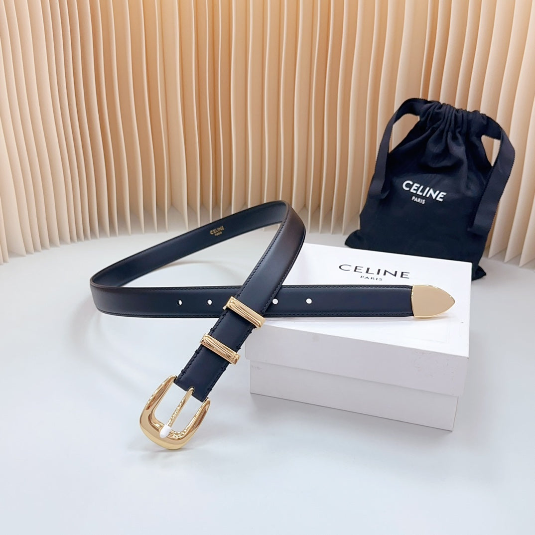 Medium Western Belt 25Mm Black Calfskin Gold Loop Ghw