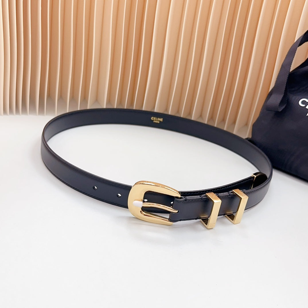 Medium Western Belt 25Mm Black Calfskin Gold Loop Ghw
