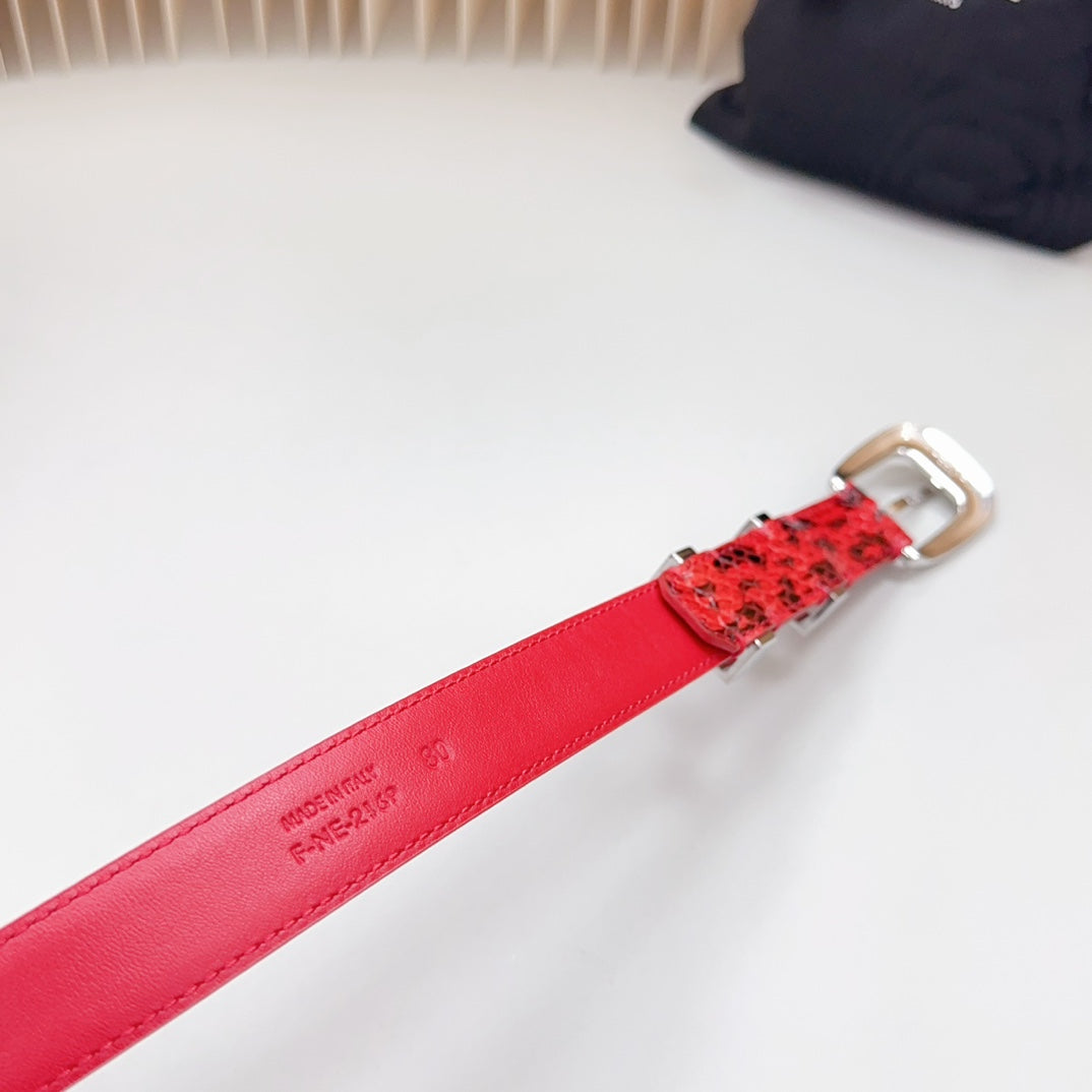 Medium Western Belt 25Mm Red Black Snake Embossed Calfskin Silver Loop Shw