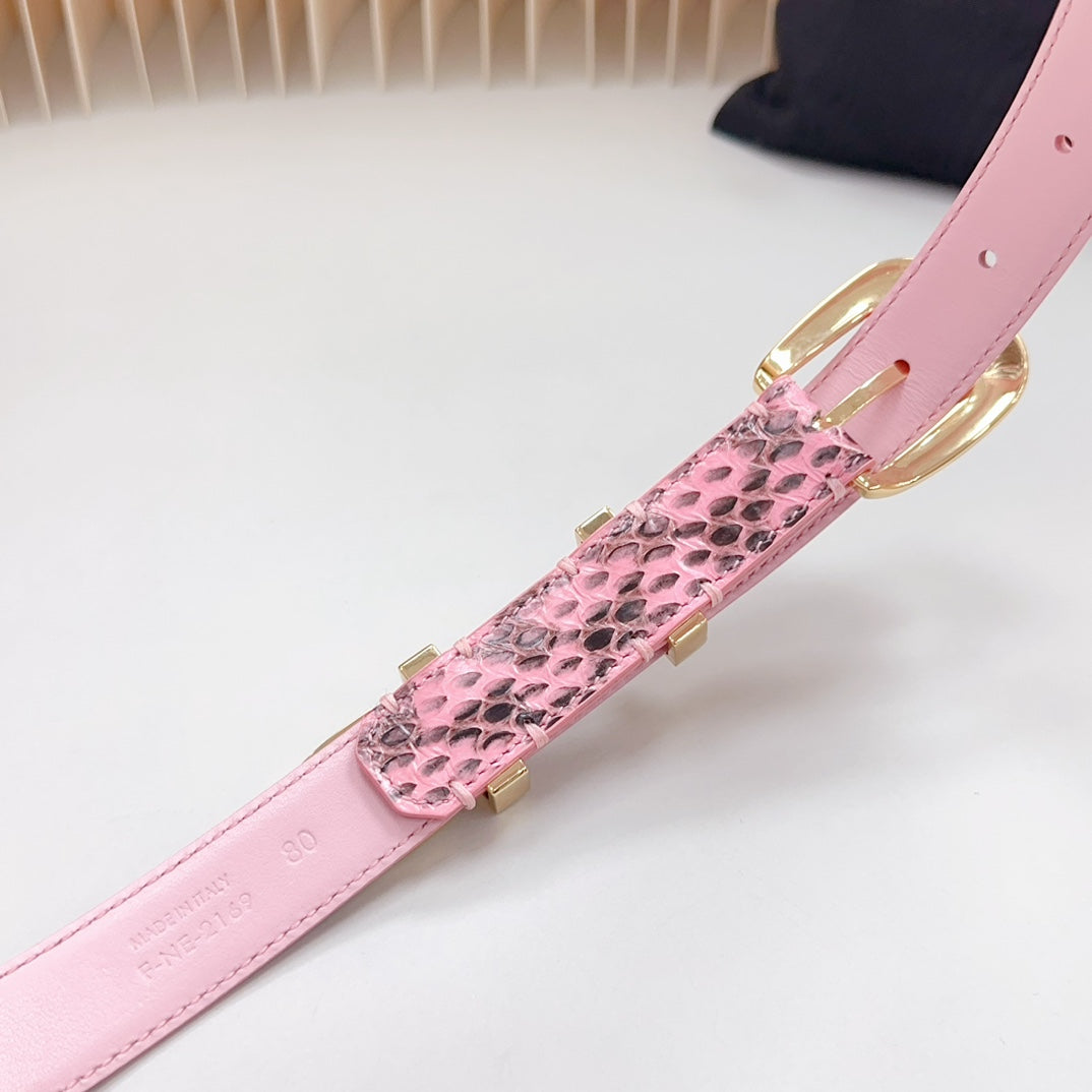 Medium Western Belt 25Mm Pink Black Snake Embossed Calfskin Gold Loop Ghw