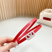 VL Belt 8mm Buckle Silver Diamond Leather Red