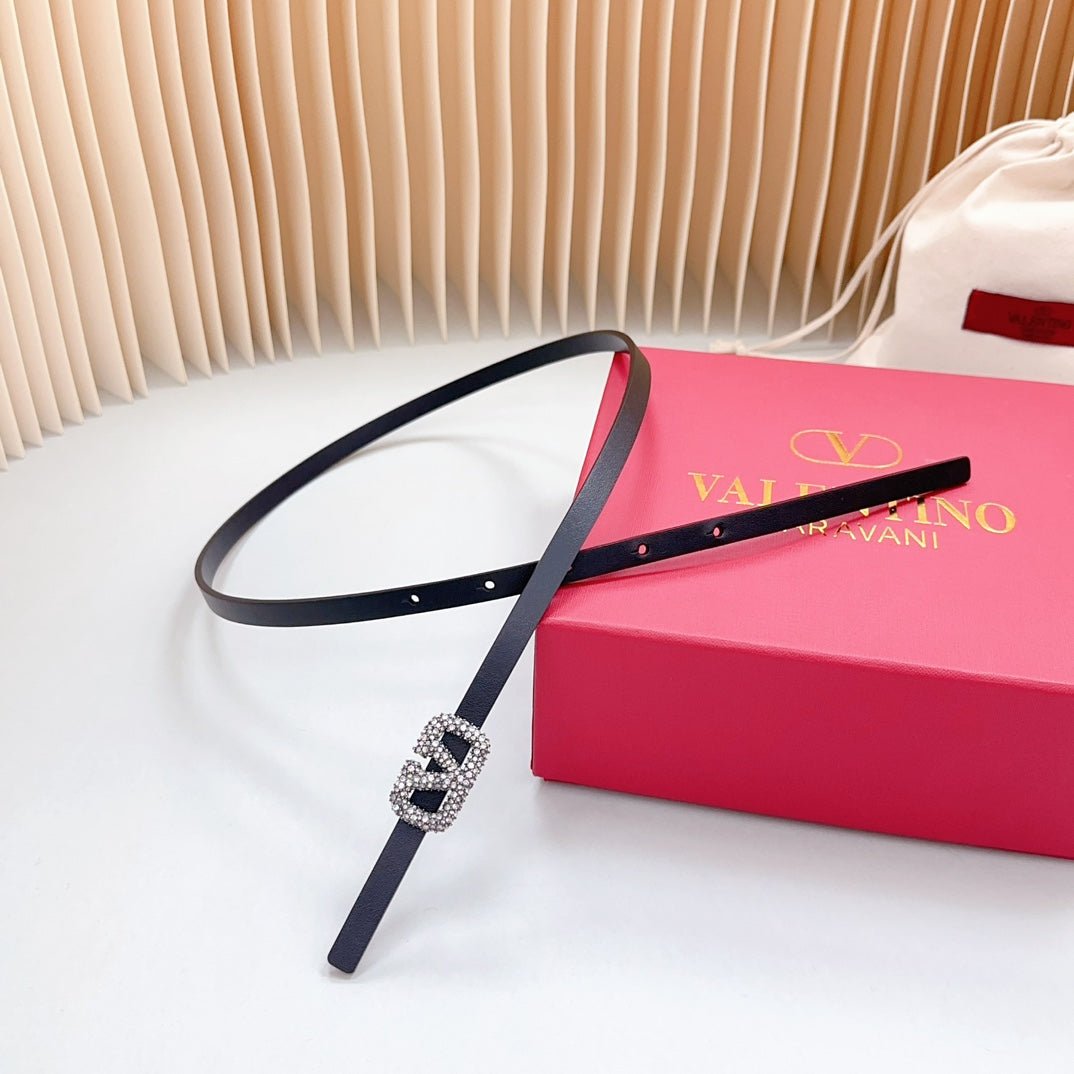 VL Belt 8mm Buckle Silver Diamond Leather Black