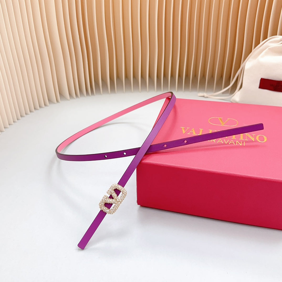 VL Belt 8mm Buckle Gold Diamond Leather Pink Purple