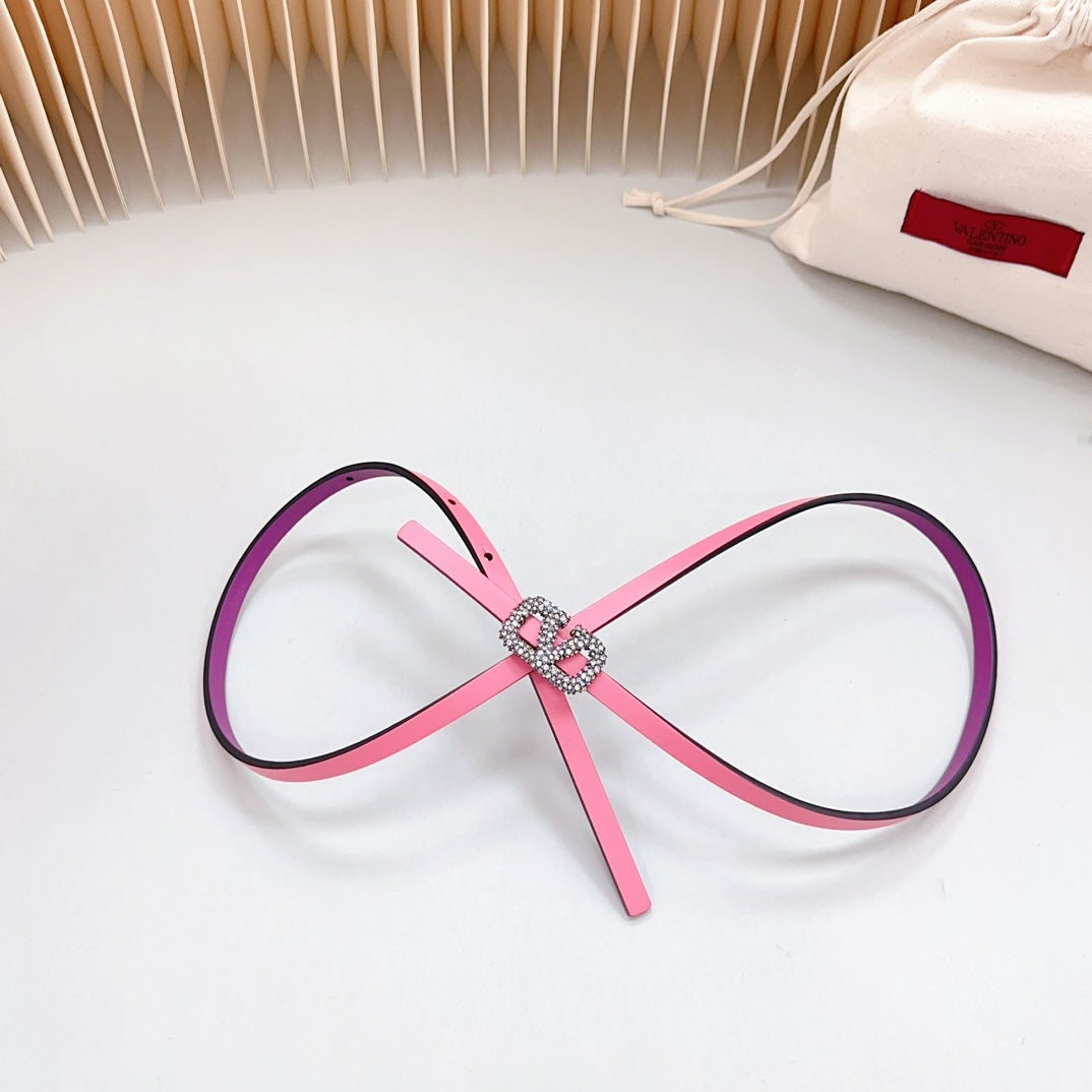 VL Belt 8mm Buckle Silver Diamond Leather Pink Purple