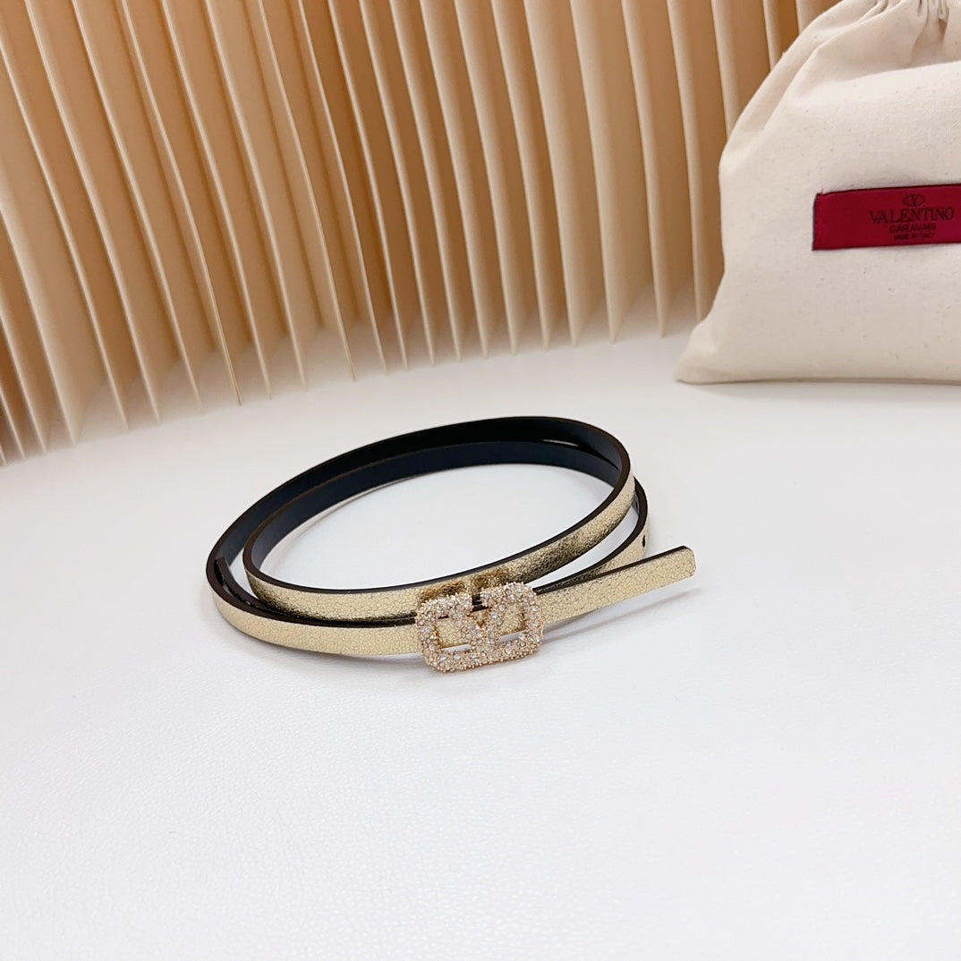 VL Belt 8mm Buckle Gold Diamond Leather Gold Black