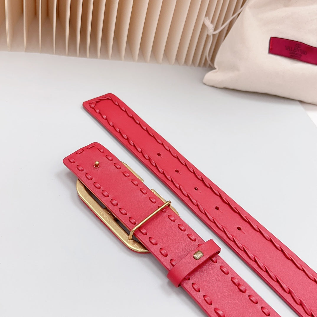 Vlogo Red Leather Buckle 40mm Red