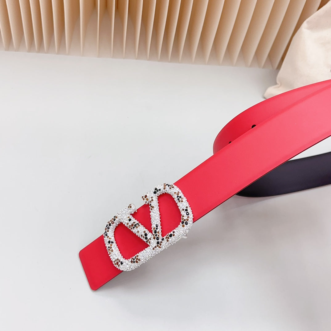 Vlogo Brown Black White Stone Silver Buckle Belt 40mm Red Black Leather