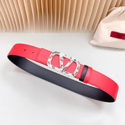 Vlogo Brown Black White Stone Silver Buckle Belt 40mm Red Black Leather