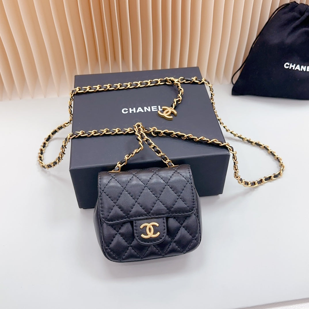 Cc Chain Belt Black Quilted Lambskin Bag