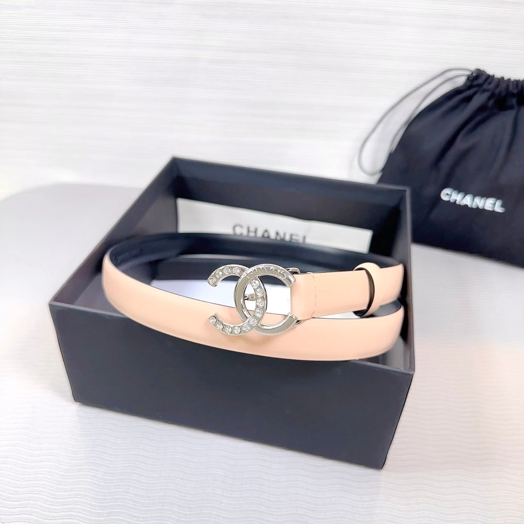 Cc Belt 20 Mm In Desert Sand Smooth Calfskin Silver Hardware Attach Rhinstone