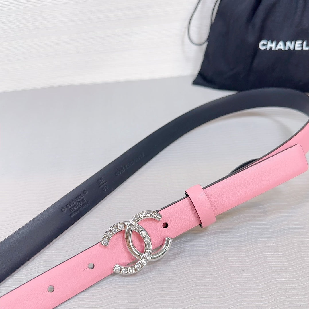 Cc Belt 20 Mm In Taffy Pink Smooth Calfskin Silver Hardware Attach Rhinstone