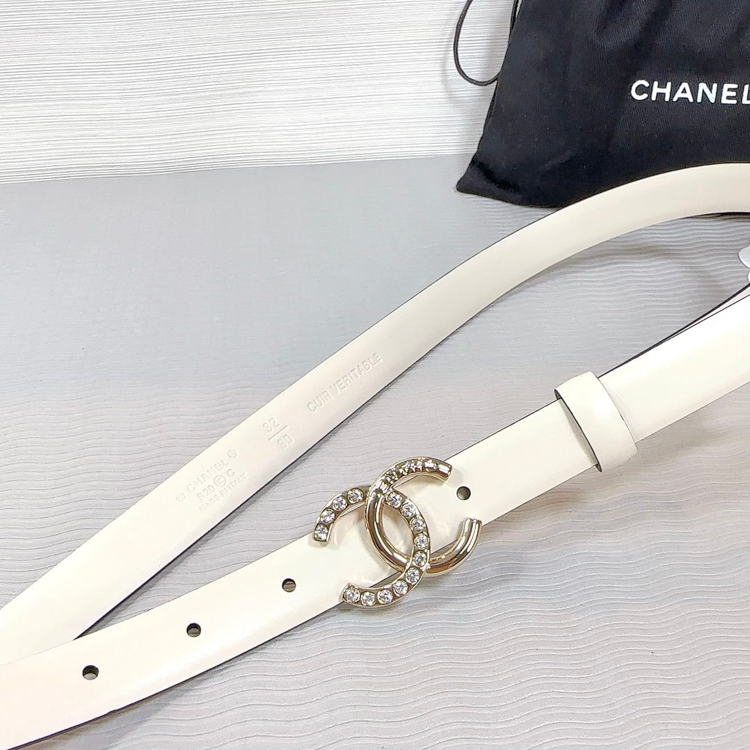 Cc Belt 20 Mm In Beige Cream Smooth Calfskin Gold Hardware Attach Rhinstone