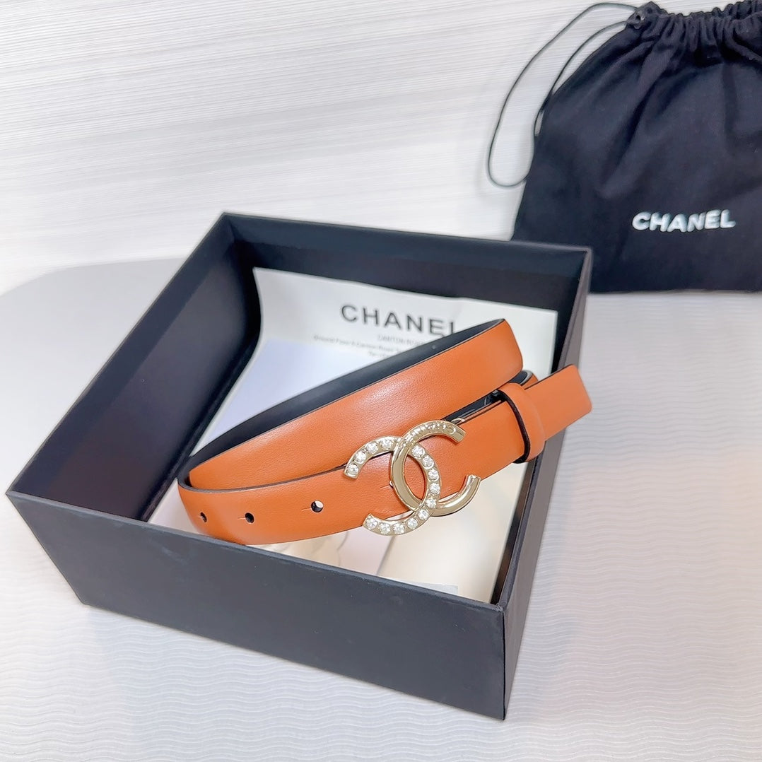 Cc Belt 20 Mm In Bronze Brown Smooth Calfskin Gold Hardware Attach Rhinstone