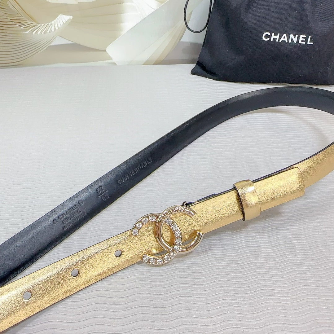 Cc Belt 20 Mm In Gold Smooth Calfskin Gold Hardware Attach Rhinstone