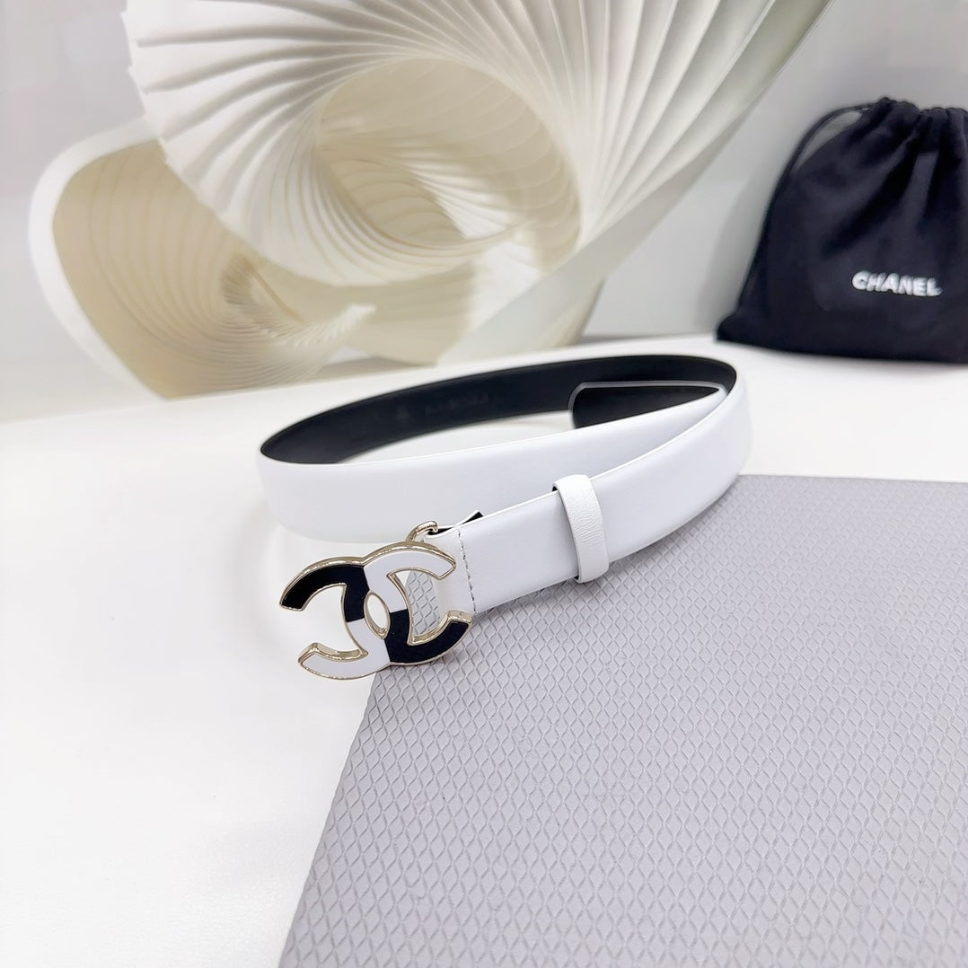 Cc Belt 30 Mm Black Mix White Calfskin With Metal Logo