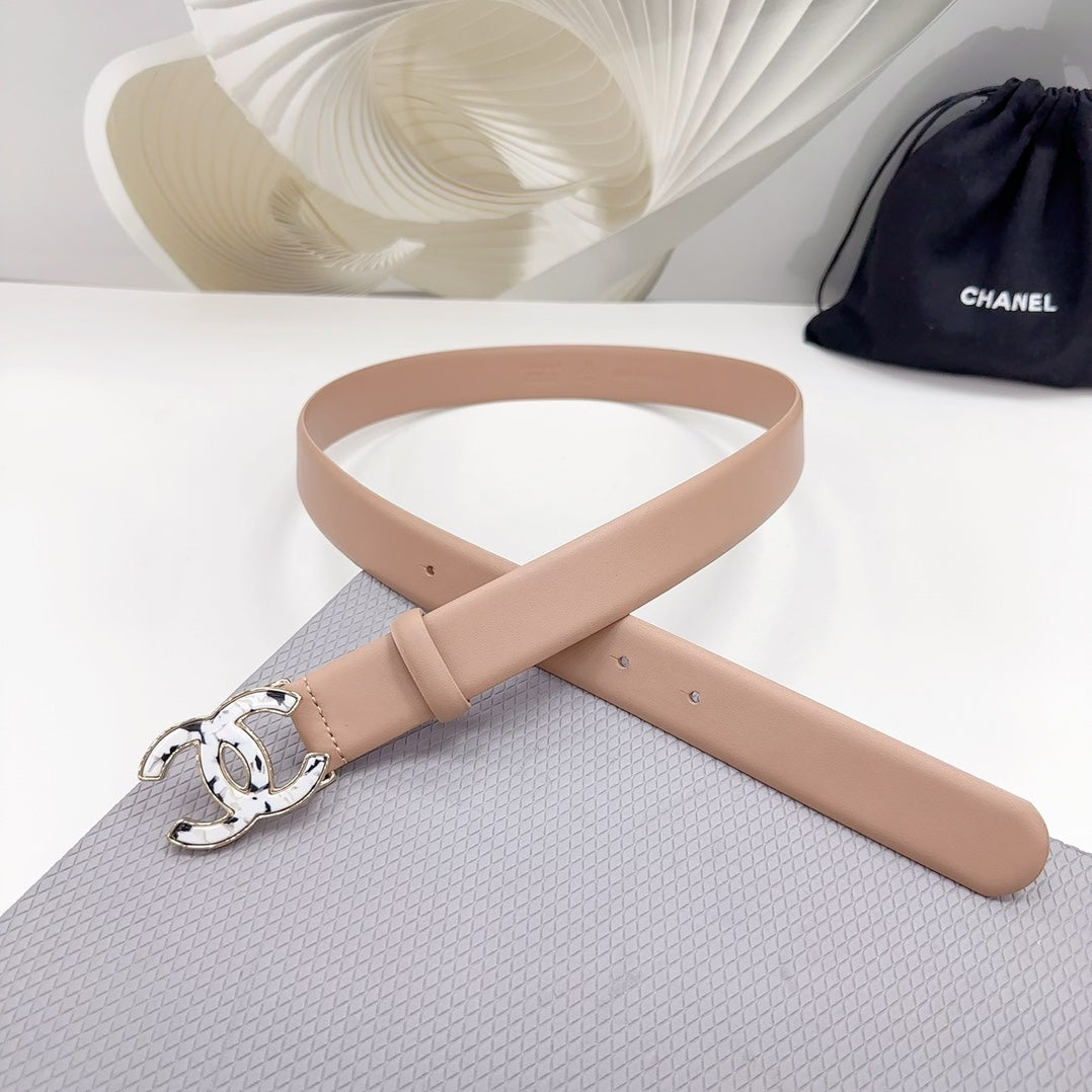 Cc 30Mm Belt In Almond Beige Shinny Calfskin White Logo