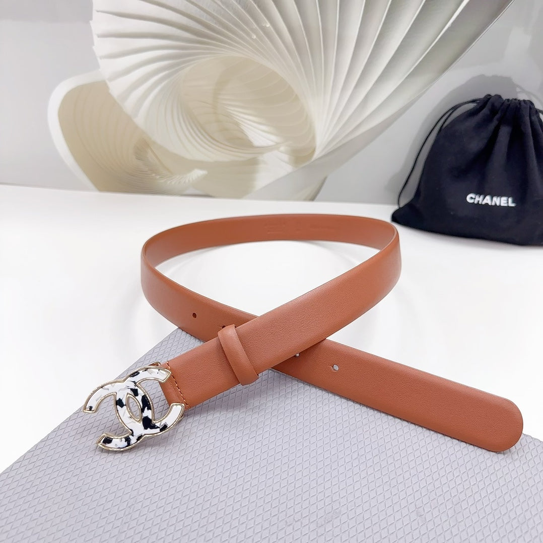 Cc 30Mm Belt In Tiger Orange Shinny Calfskin White Logo