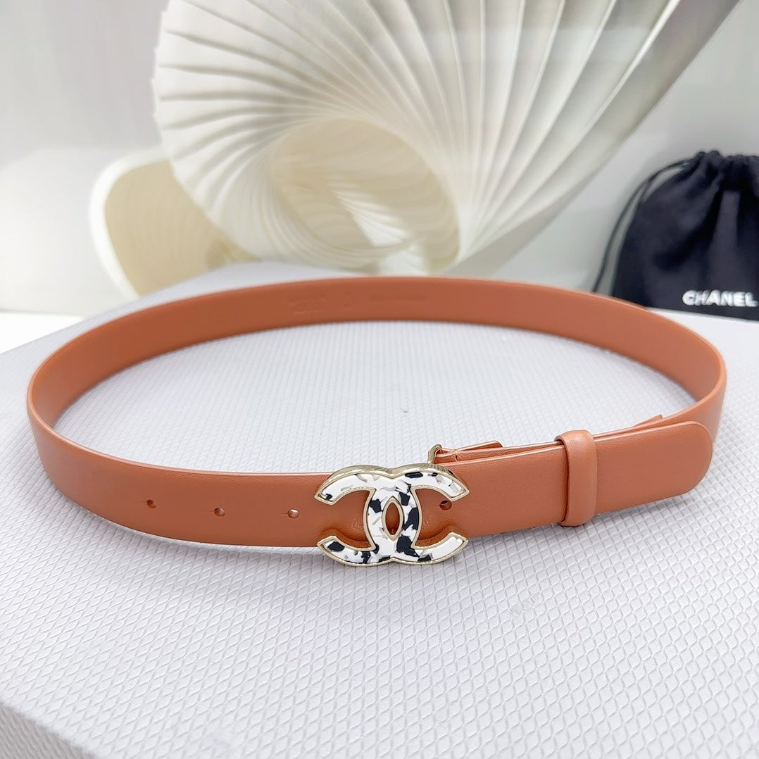 Cc 30Mm Belt In Tiger Orange Shinny Calfskin White Logo
