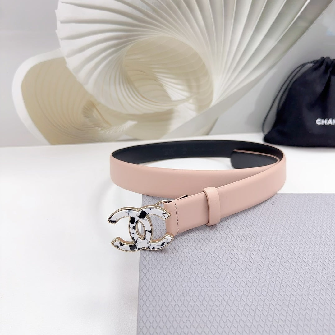 Cc 30Mm Belt In Baby Pink Shinny Calfskin White Logo