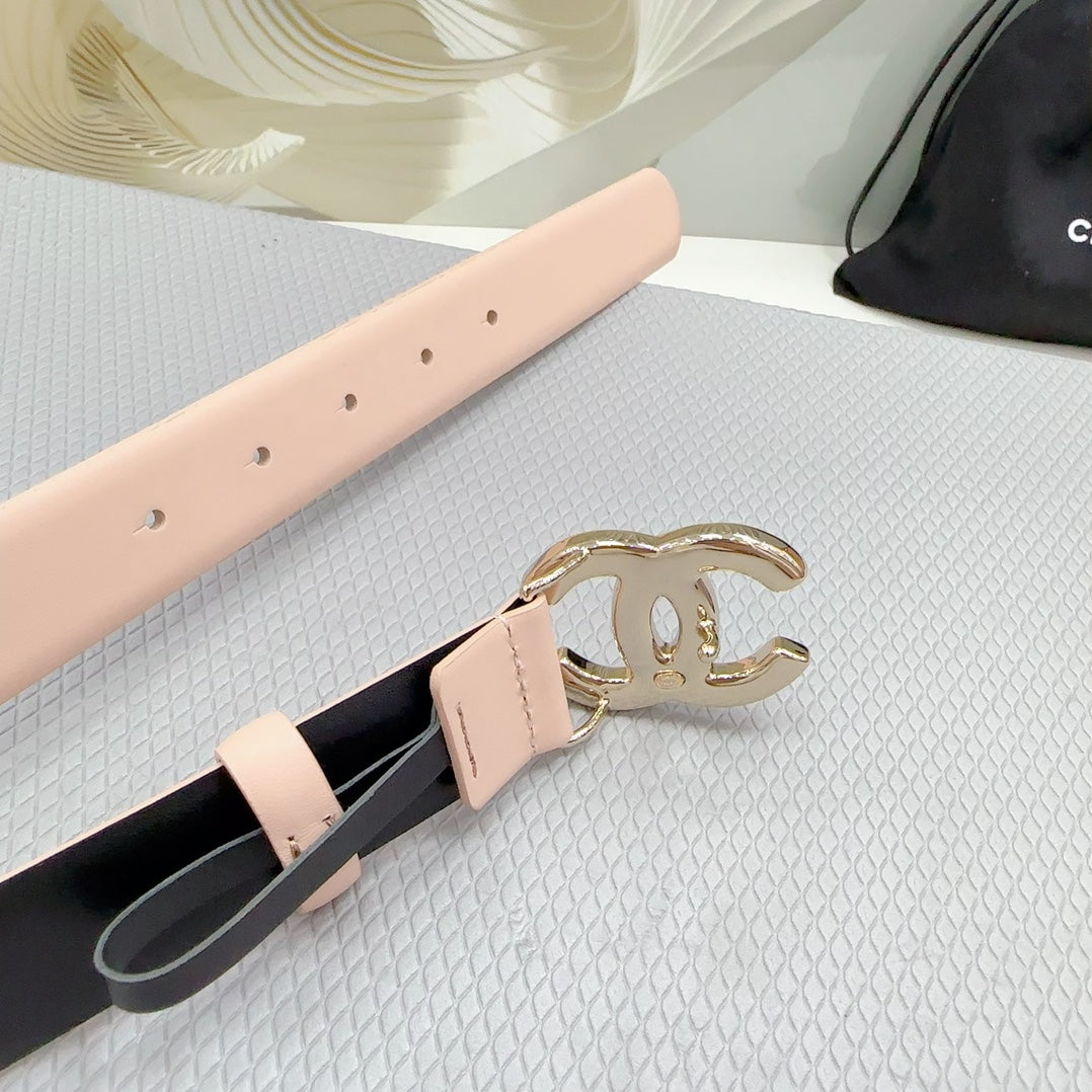 Cc 30Mm Belt In Baby Pink Shinny Calfskin White Logo