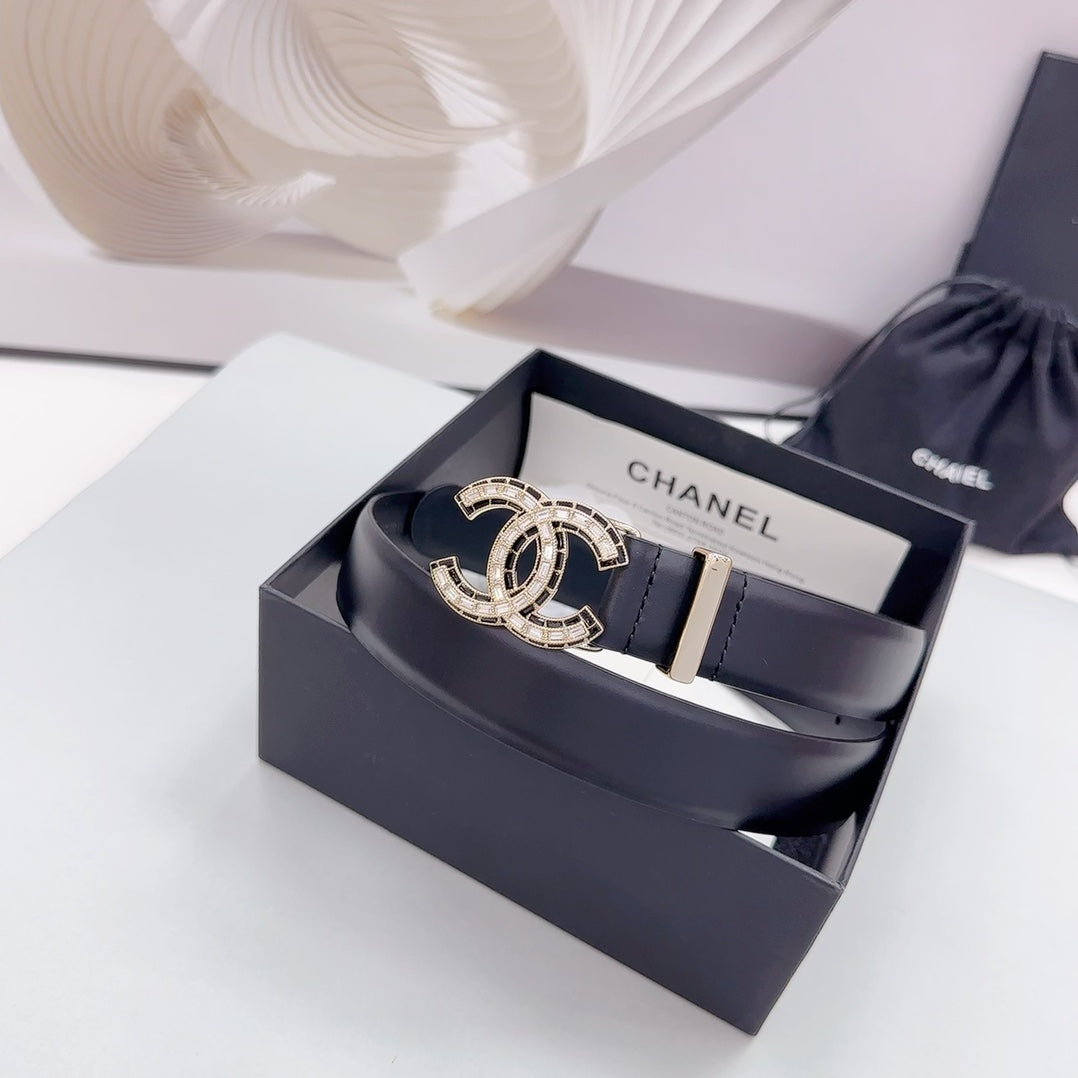 Cc 30Mm Belt In Black Smooth Calfskin Metal Logo