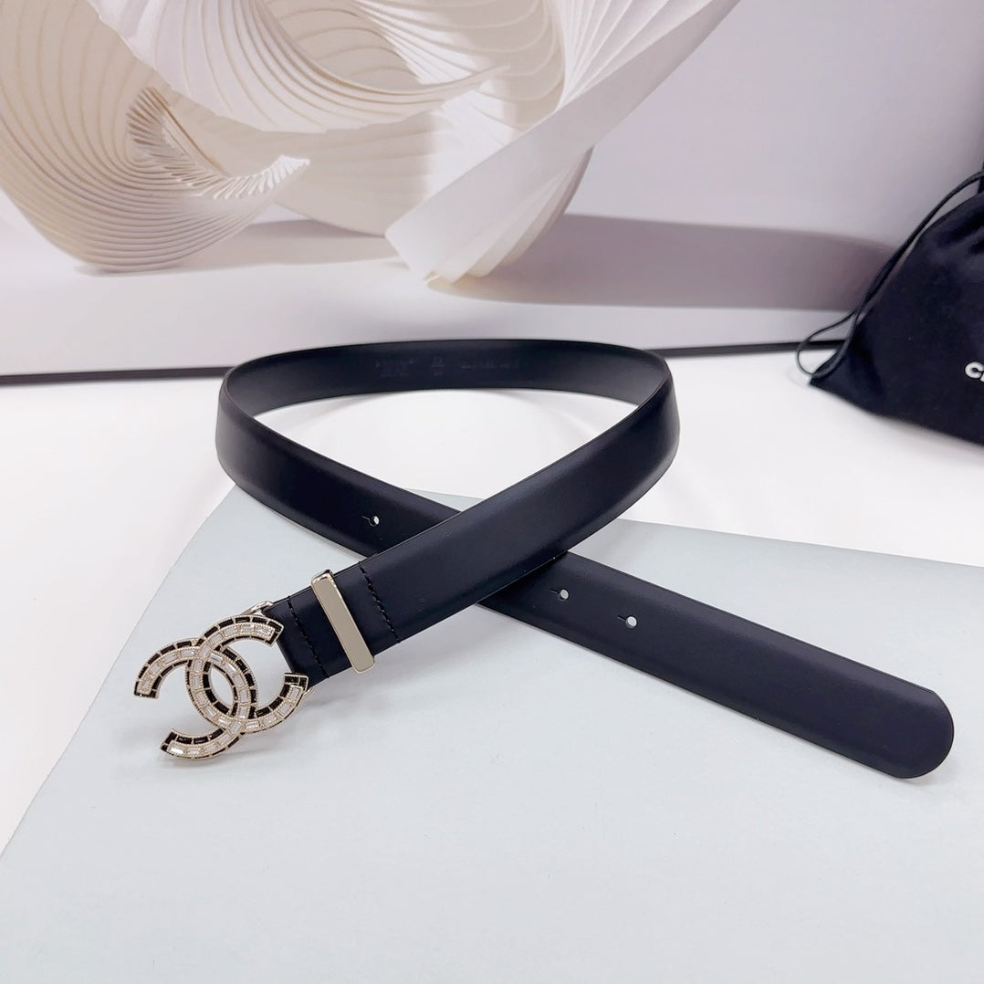 Cc 30Mm Belt In Black Smooth Calfskin Metal Logo