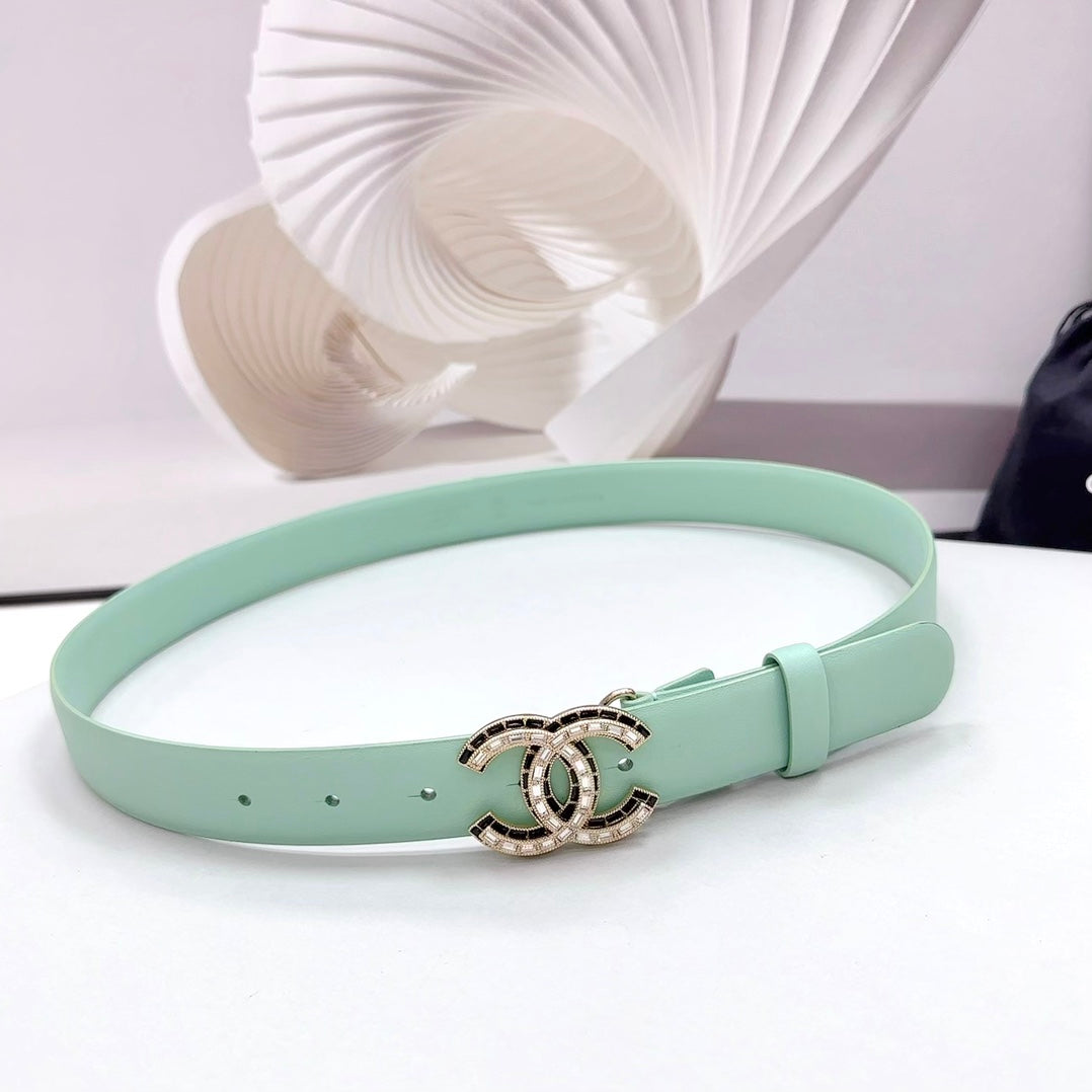 Cc 30Mm Belt In Green Mint Calfskin Metal Hardware