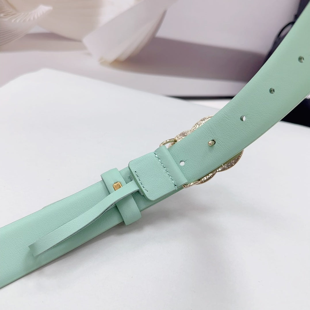 Cc 30Mm Belt In Green Mint Calfskin Metal Hardware