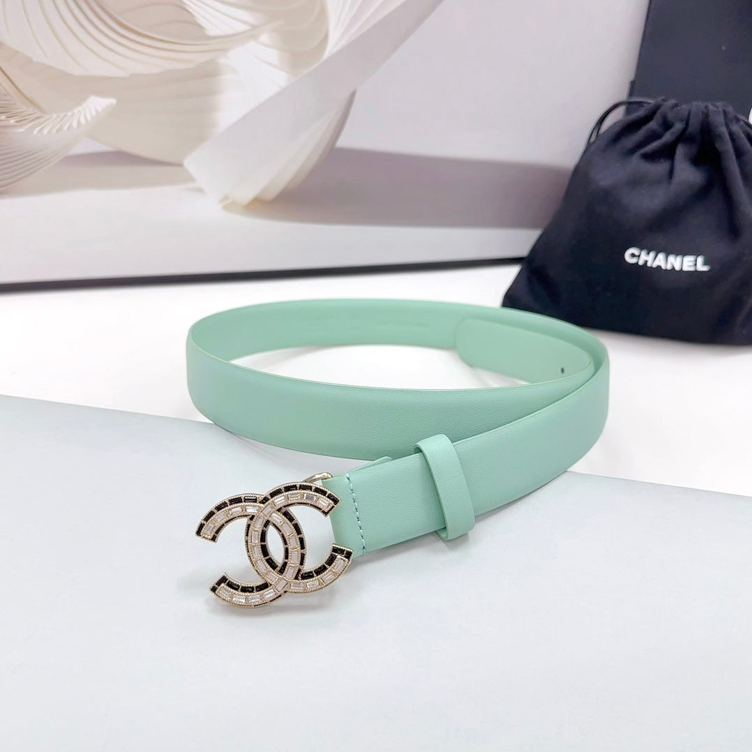 Cc 30Mm Belt In Green Mint Calfskin Metal Hardware