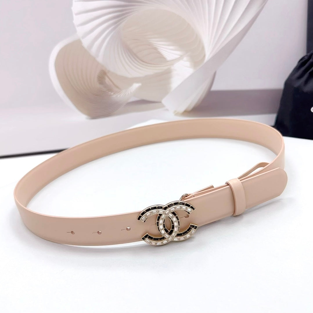Cc 30Mm Belt In Almond Beige Calfskin Metal Hardware