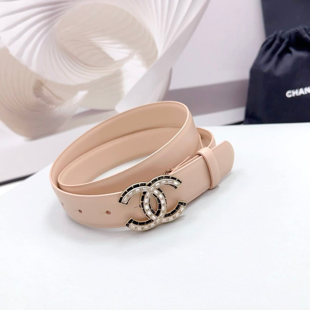Cc 30Mm Belt In Almond Beige Calfskin Metal Hardware