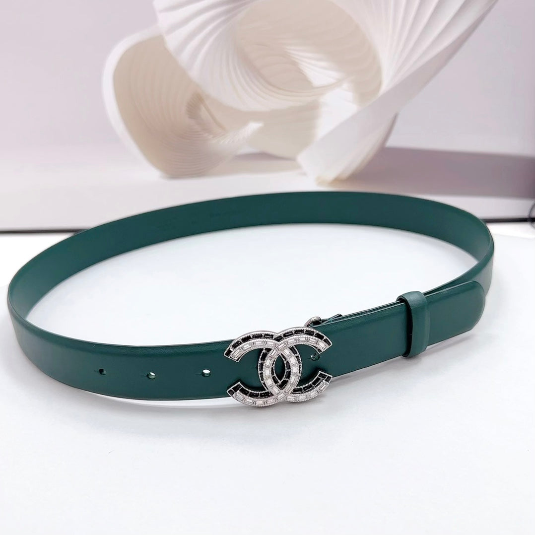 Cc 30Mm Belt In Green Forest Calfskin Metal Hardware