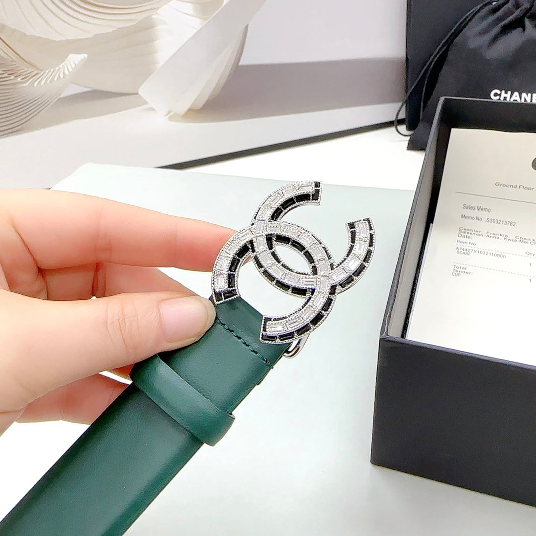 Cc 30Mm Belt In Green Forest Calfskin Metal Hardware