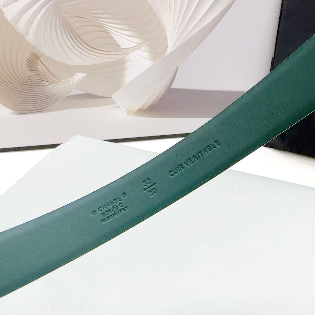 Cc 30Mm Belt In Green Forest Calfskin Metal Hardware