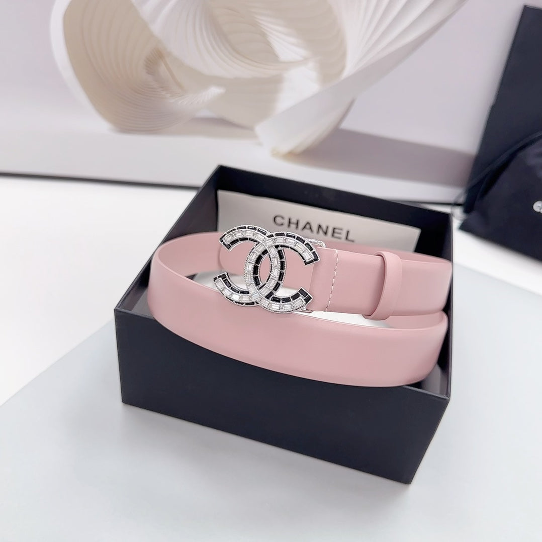 Cc 30Mm Belt In Light Pink Calfskin Metal Hardware