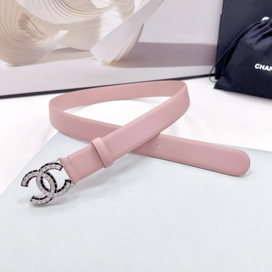 Cc 30Mm Belt In Light Pink Calfskin Metal Hardware