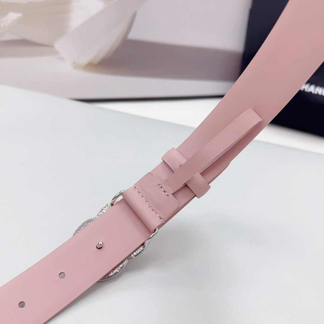 Cc 30Mm Belt In Light Pink Calfskin Metal Hardware
