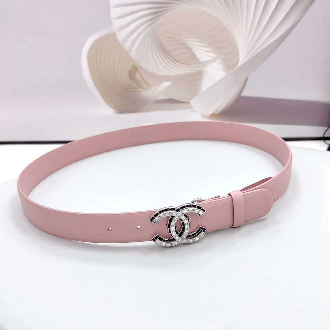 Cc 30Mm Belt In Light Pink Calfskin Metal Hardware