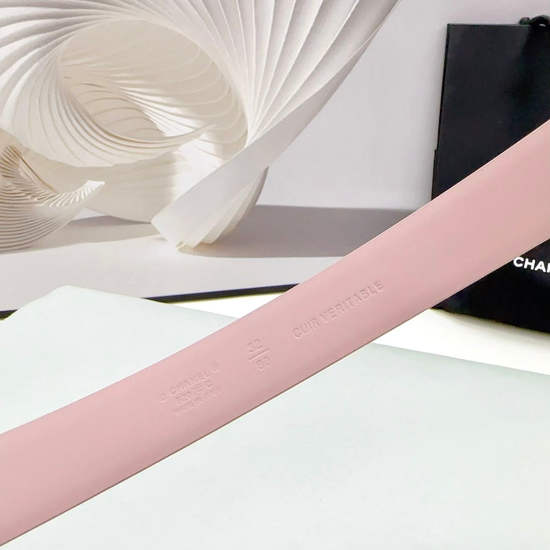 Cc 30Mm Belt In Light Pink Calfskin Metal Hardware