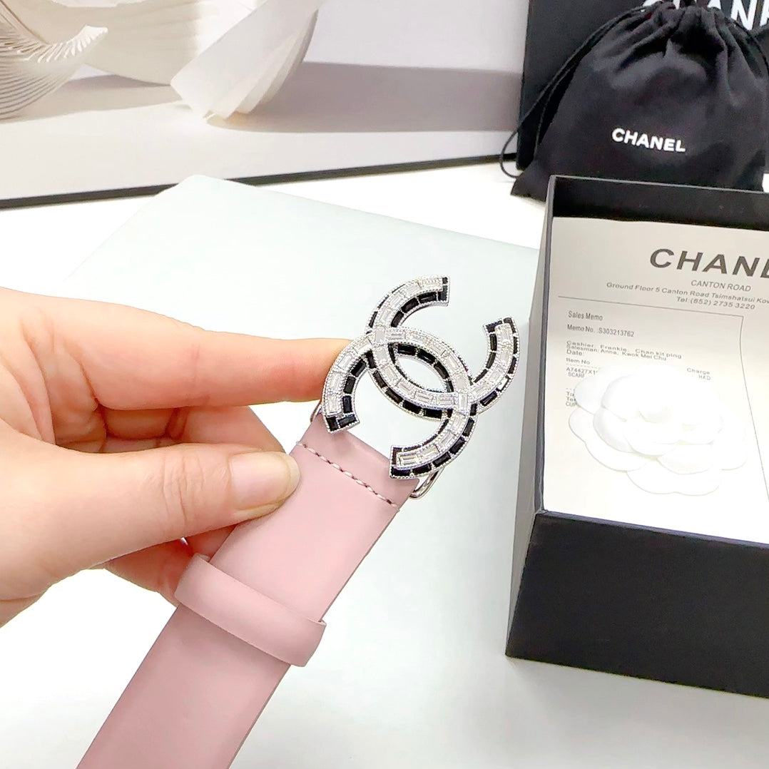 Cc 30Mm Belt In Light Pink Calfskin Metal Hardware