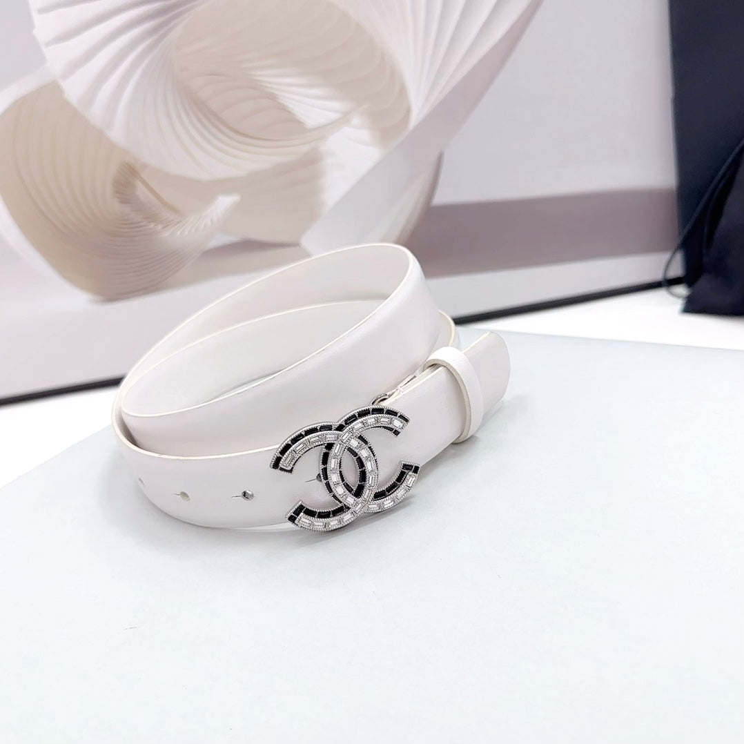 Cc 30Mm Belt In White Calfskin Metal Hardware