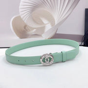Cc 30Mm Belt In Green Mint Calfskin Silver Hardware Attach Pearls