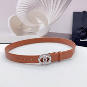 Cc 30Mm Belt In Alloy Orange Calfskin Silver Hardware Attach Pearls